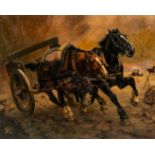 Constant De Busschere (1876-1951): Horses on the battlefield, oil on canvas