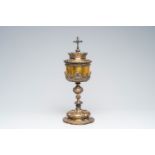A Ghent Baroque revival partly gilt silver ciborium with a.o. scenes from the life of Christ, maker'