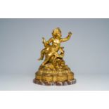 Alfred Moret (1853-1913): Putto, gilt bronze on a rosso fiorentino marble base