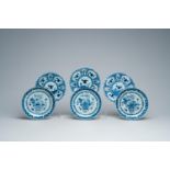 Six Chinese blue and white plates with boys and floral jardiniÃ¨res, Kangxi/Qianlong