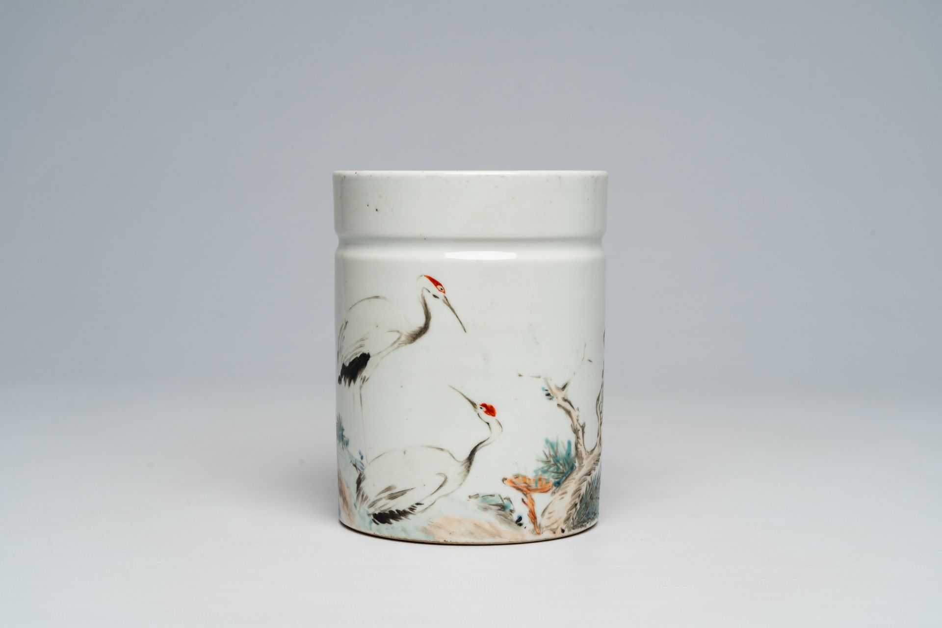 A Chinese qianjiang cai 'cranes' brush pot, 20th C. - Image 2 of 7