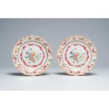 A pair of Chinese famille rose 'flute player' plates, Qianlong