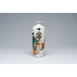 A Chinese famille verte vase with figures in a garden, 19th/20th C.