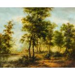 Barend Cornelis Koekkoek (1803-1862, in the manner of): Animated forest landscape, oil on canvas, 19
