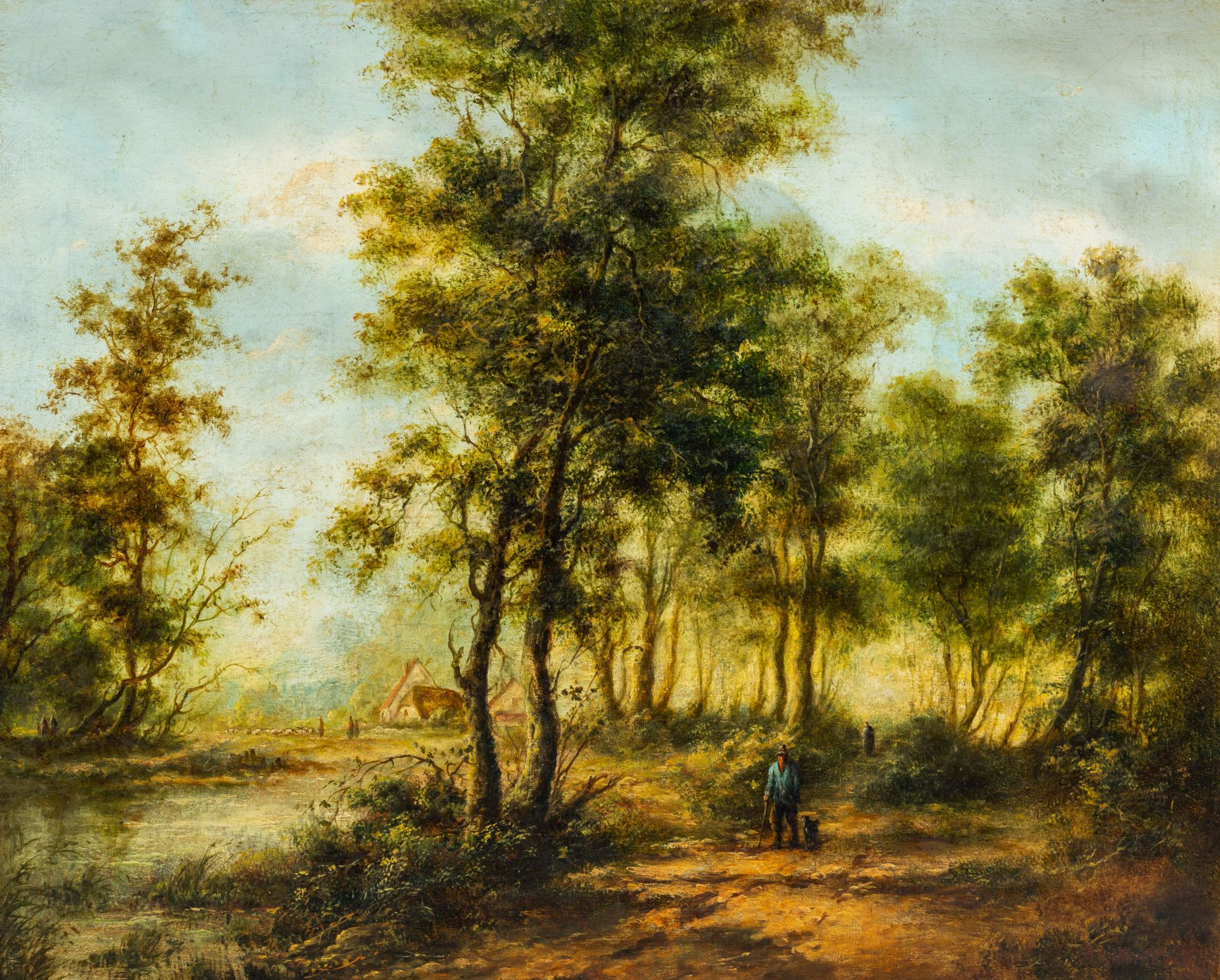 Barend Cornelis Koekkoek (1803-1862, in the manner of): Animated forest landscape, oil on canvas, 19