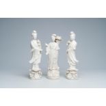 Three Chinese blanc de Chine figures of Guanyin, 20th C.