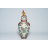 A large French famille rose style vase and cover with butterflies and floral design, Samson, Paris,