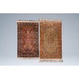 Two Oriental rugs with floral design, Kashmir, silk on cotton, 20th C.