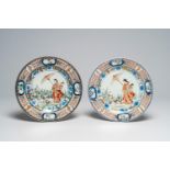 Two Japanese Imari 'Parasol Ladies' plates after Cornelis Pronk, Edo, 18th C.