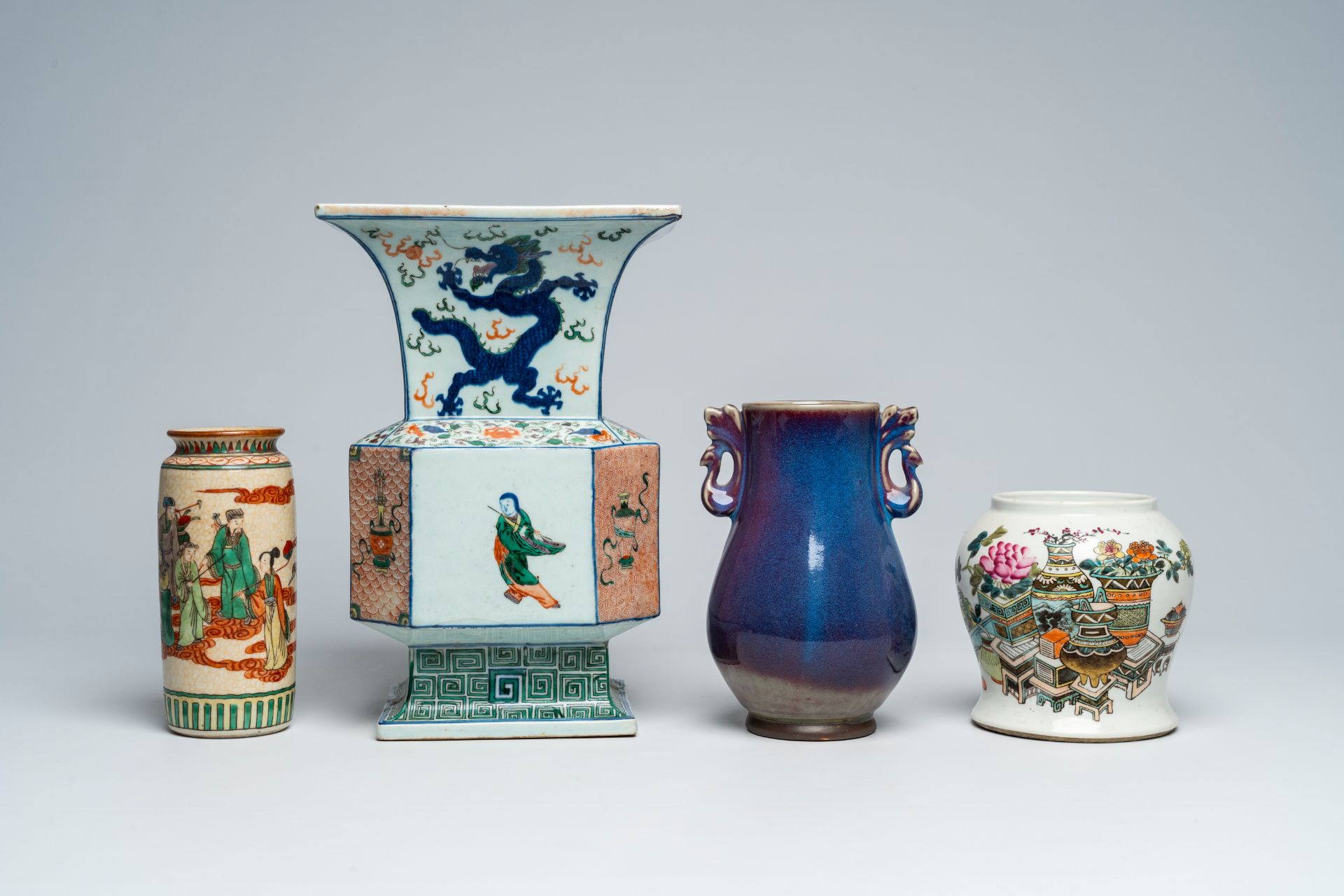 Four various Chinese polychrome and monochrome vases, 19th/20th C. - Image 2 of 8