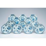 Twelve Chinese blue and white plates with floral design, Qianlong