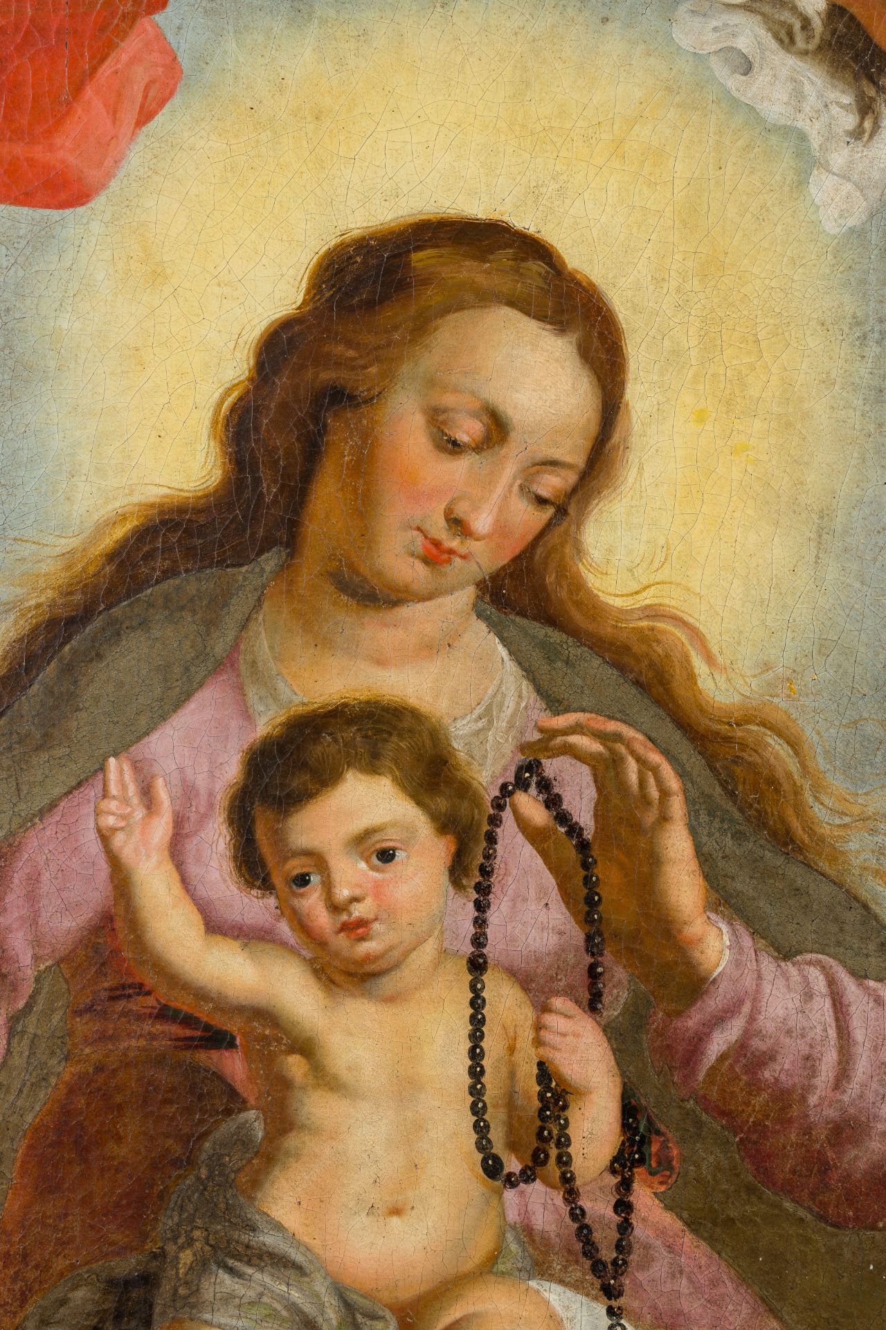 Flemish school: Madonna of the Rosary, oil on canvas, 17th C. - Image 6 of 12