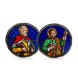 A pair of Gothic revival painted stained glass 'apostles' windows, France or Belgium, 19th C.