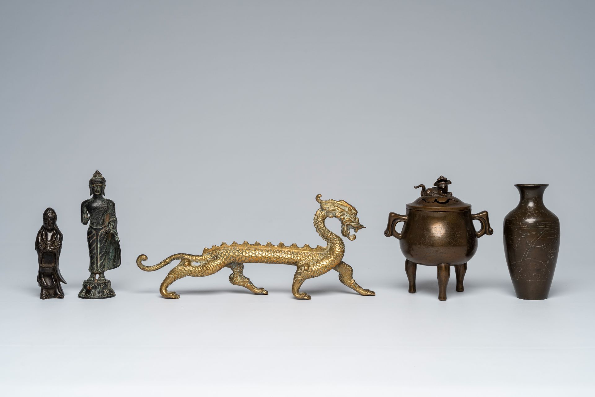 Three bronze sculptures, a censer and a vase, China, Vietnam and Japan, 19th/20th C. - Image 2 of 9