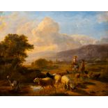 Balthazar Paul Ommeganck (1755-1826, after): Shepherds and their sheep in a landscape, oil on panel,