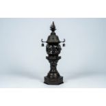 A large Japanese bronze pagoda-shaped bronze garden lantern, Meiji, 19th C.