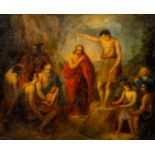 European school: The baptism of Jesus by John the Baptist in the Jordan, oil on canvas, 19th C.