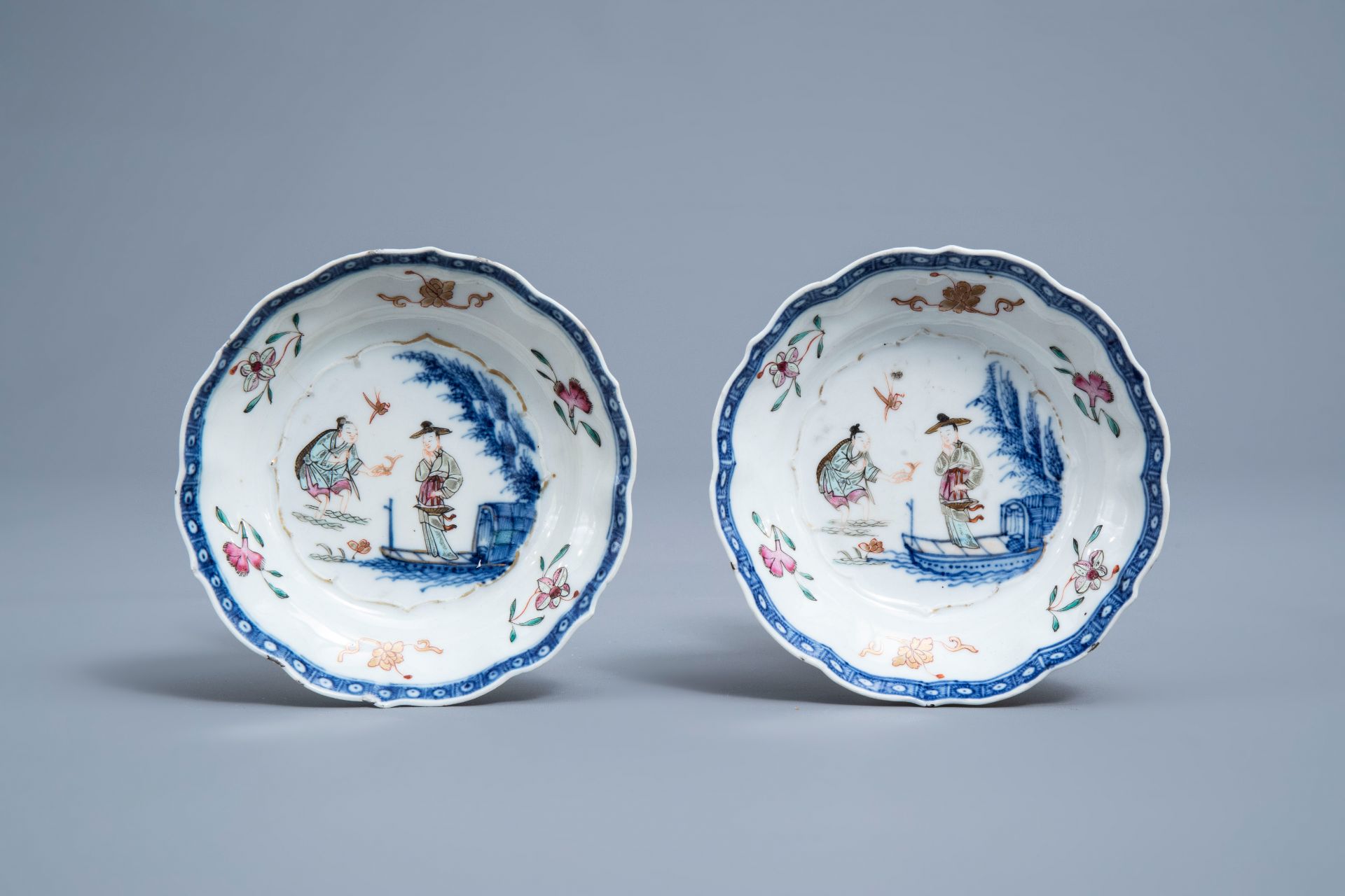 A Chinese famille rose teapot and a pair of cups and saucers, Qianlong - Image 2 of 9
