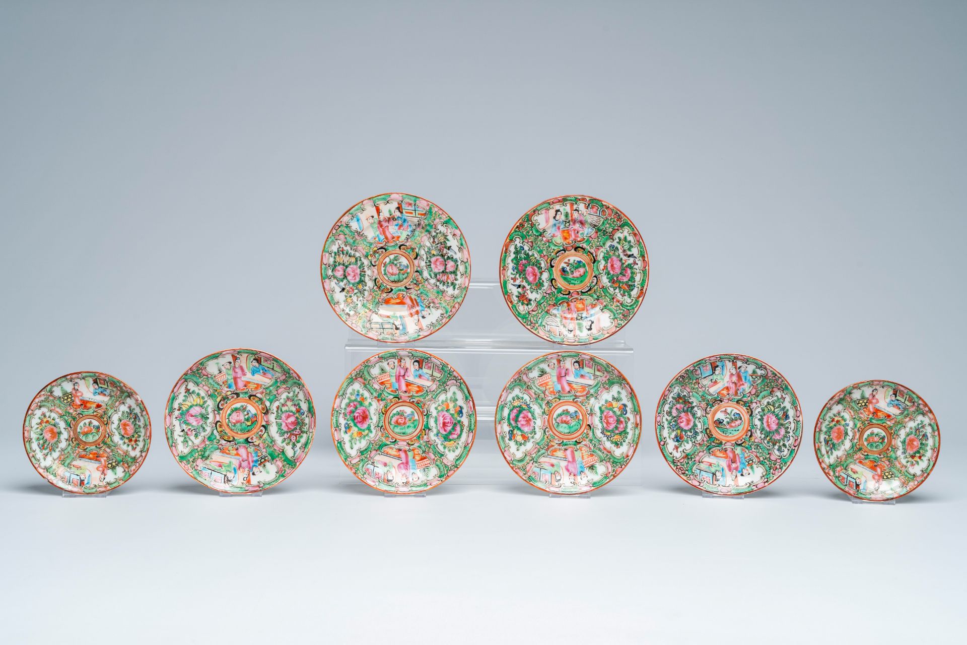 A large collection of Chinese Canton famille rose porcelain with palace scenes and floral design, ca - Image 10 of 19