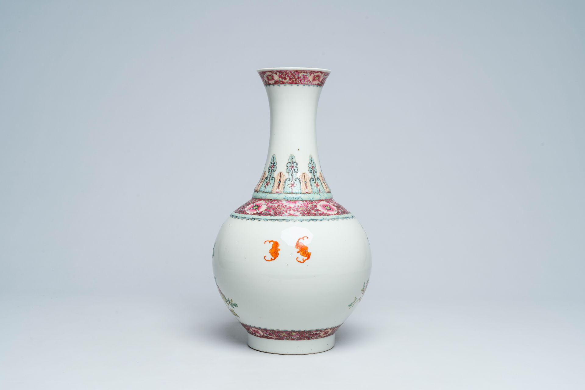 A Chinese famille rose vase with pheasants among blossoming branches, Qianlong mark, 20th C. - Image 3 of 6