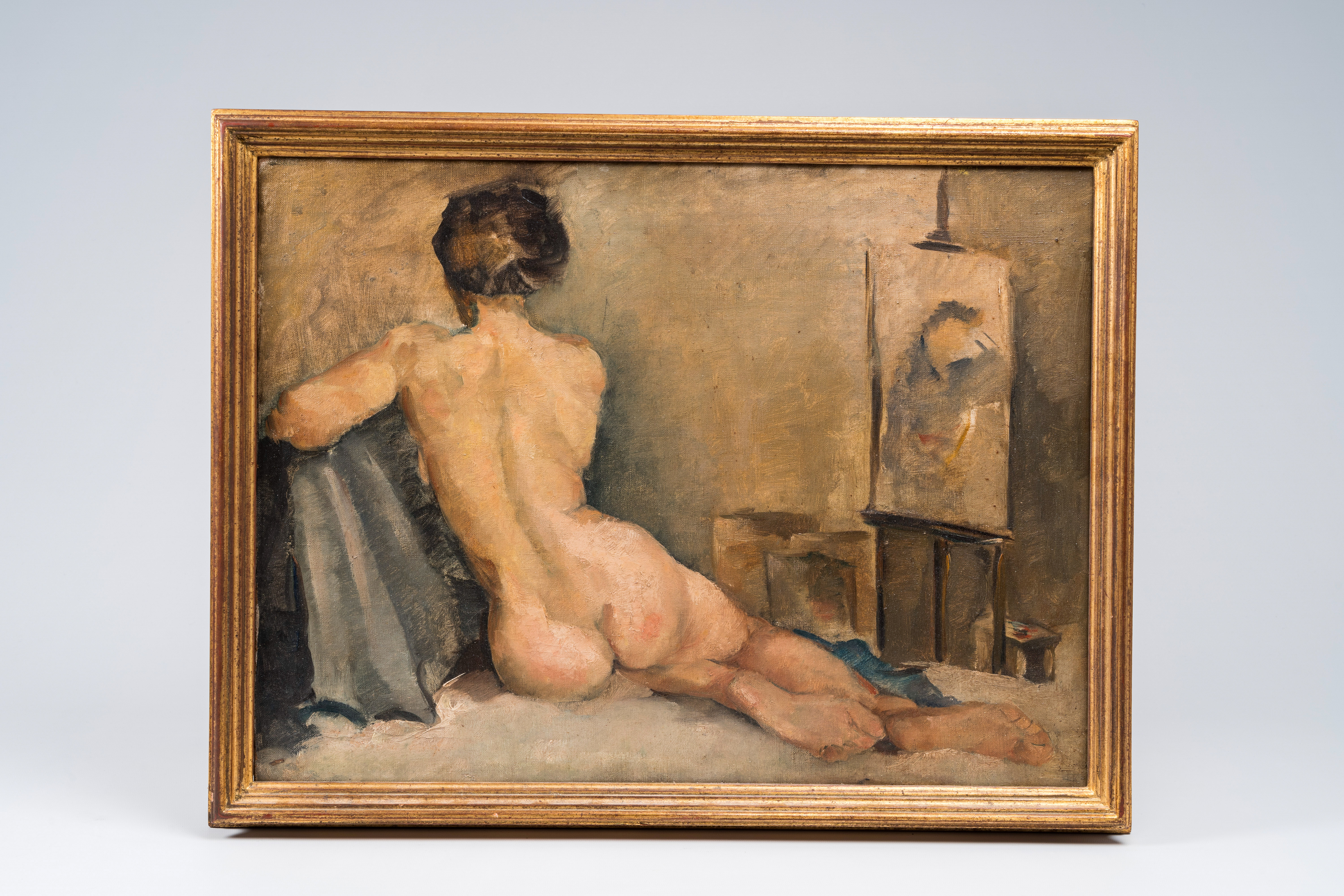 Belgian school, in the manner of Jean-LÃ©on Gouweloos (1868-1943): Reclining nude, oil on canvas, 20 - Image 2 of 3