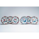 Six Chinese lotus-shaped famille rose plates with floral design, Qianlong