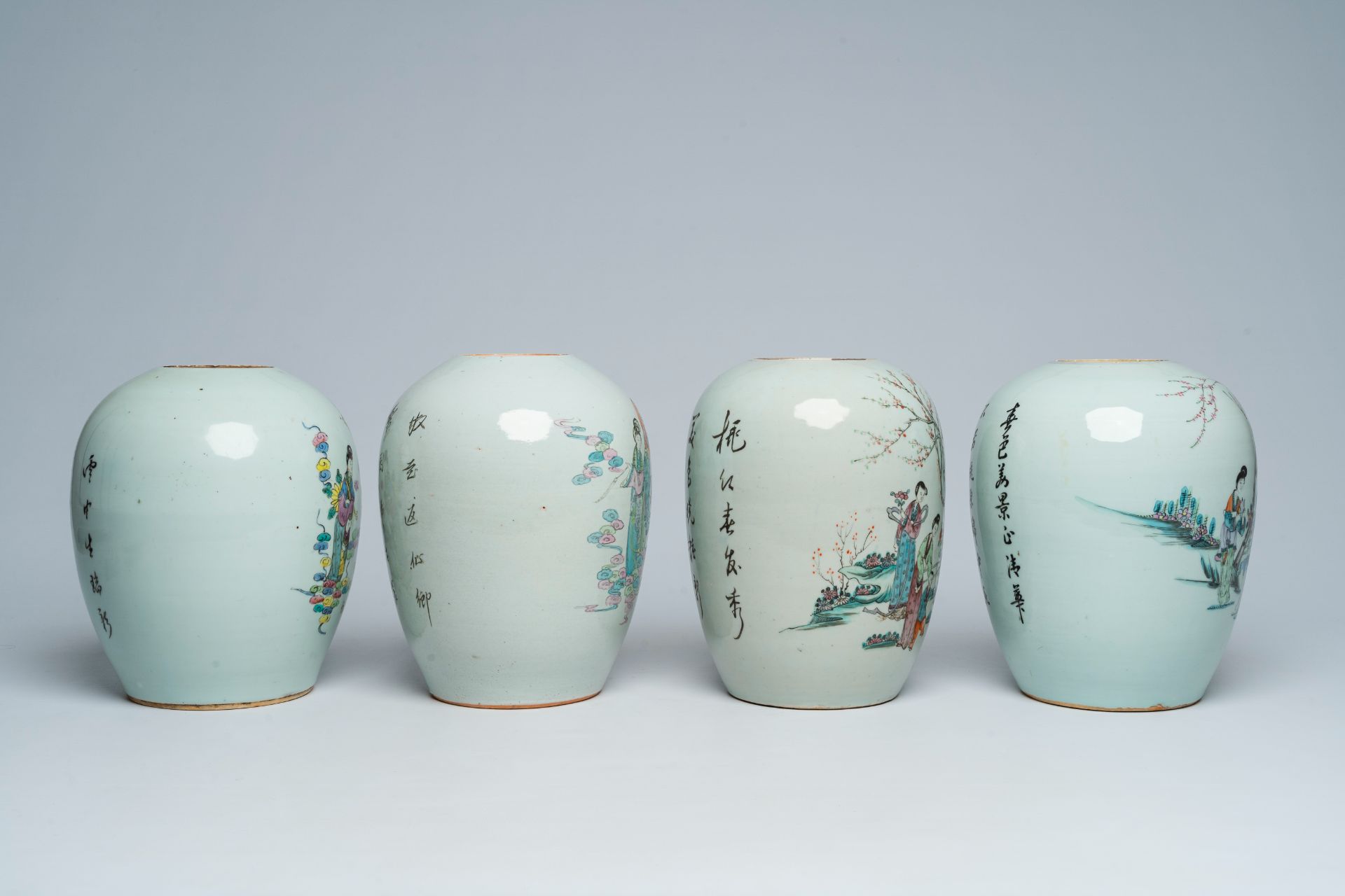 Four Chinese famille rose ginger jars with ladies, 19th/20th C. - Image 5 of 7