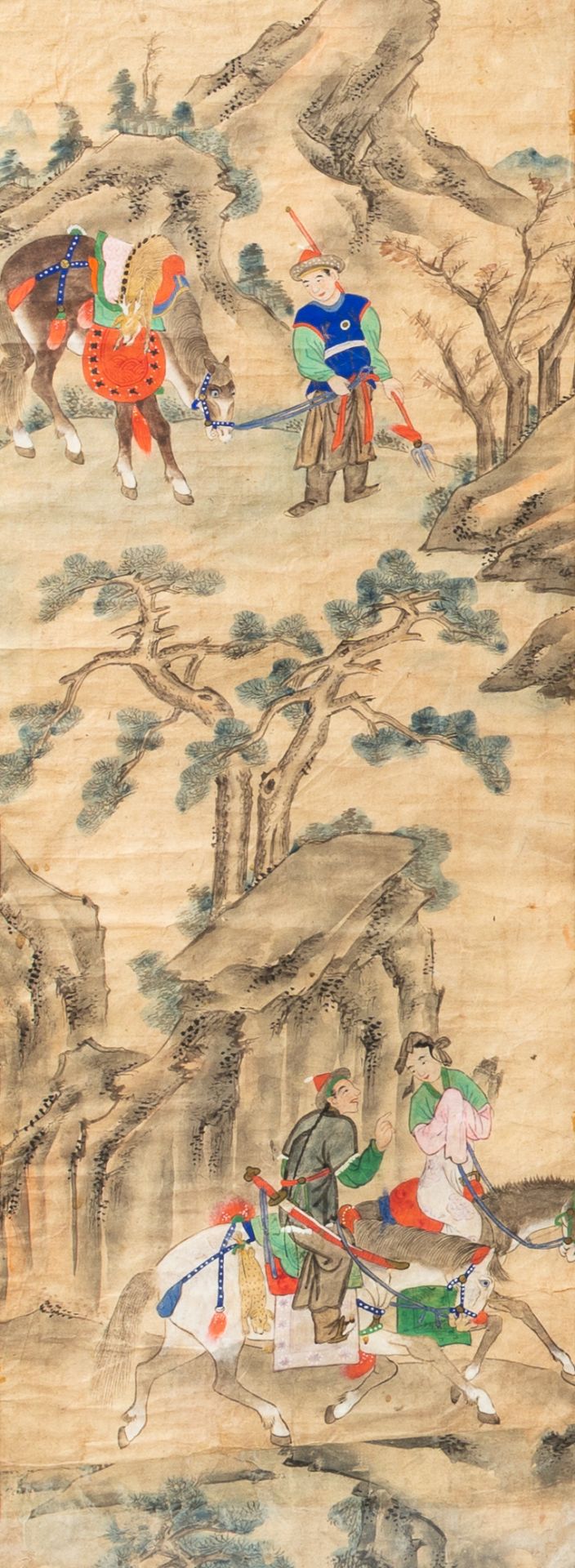 Chinese school: Five paintings with hunting scenes, ink and colours on paper, 19th C. - Image 2 of 7