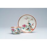 A Chinese famille rose 'kingfisher' cup and saucer, Qianlong