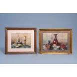 Louis Joseph Reckelbus (1864-1958): Two still lifes, mixed media on paper, dated 1882 and 1885