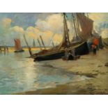 Florimond Marie Van Acker (1858-1940): 'Wachtend op de tij', oil on canvas, dated 1915
