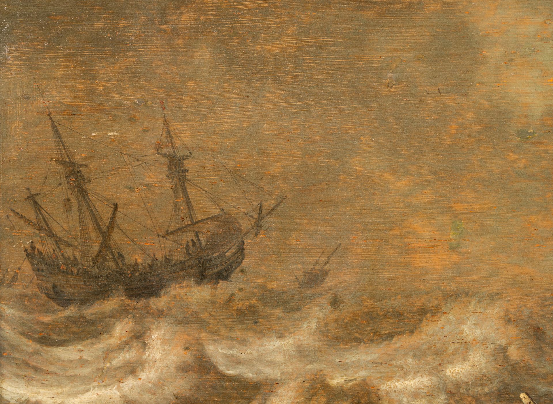 Pieter Mulier I (1615-1670): Shipping on a stormy sea, oil on panel - Image 5 of 6