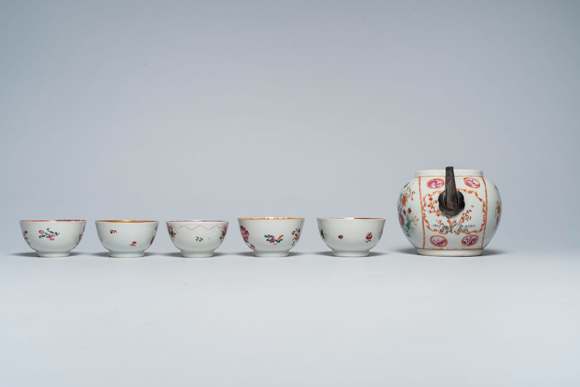A varied collection of Chinese famille rose porcelain with floral design, Qianlong - Image 7 of 9