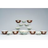 A varied collection of Chinese qianjiang cai and famille rose bowls with floral design and figures i