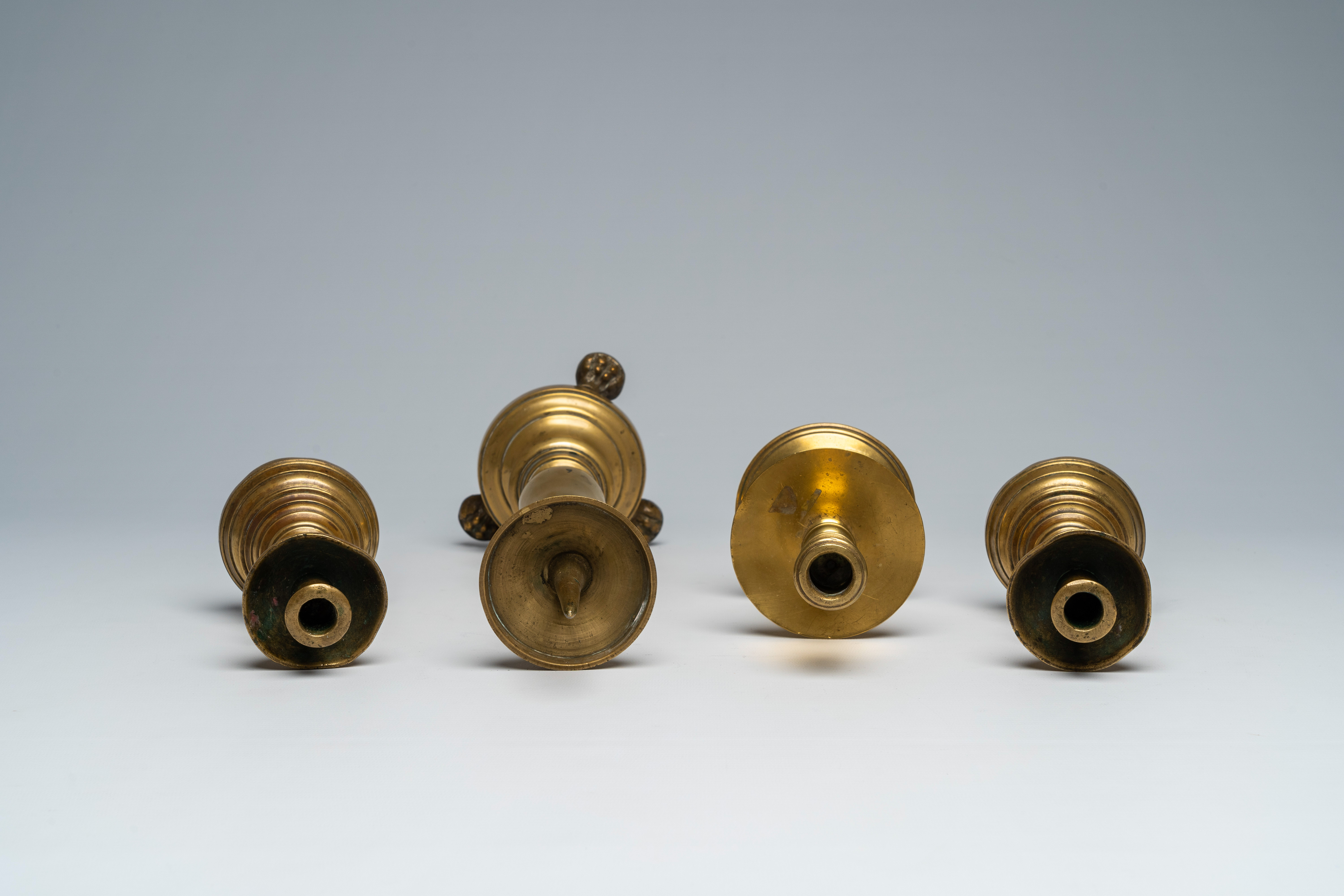 Four various bronze and brass candlesticks, 17th C. and later - Image 6 of 7
