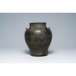 A Japanese or Korean bronze vase with floral relief frieze, probably 17th/18th C.