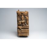 An South-Indian carved wood 'Shri Lakshmi' relief, 19th C.