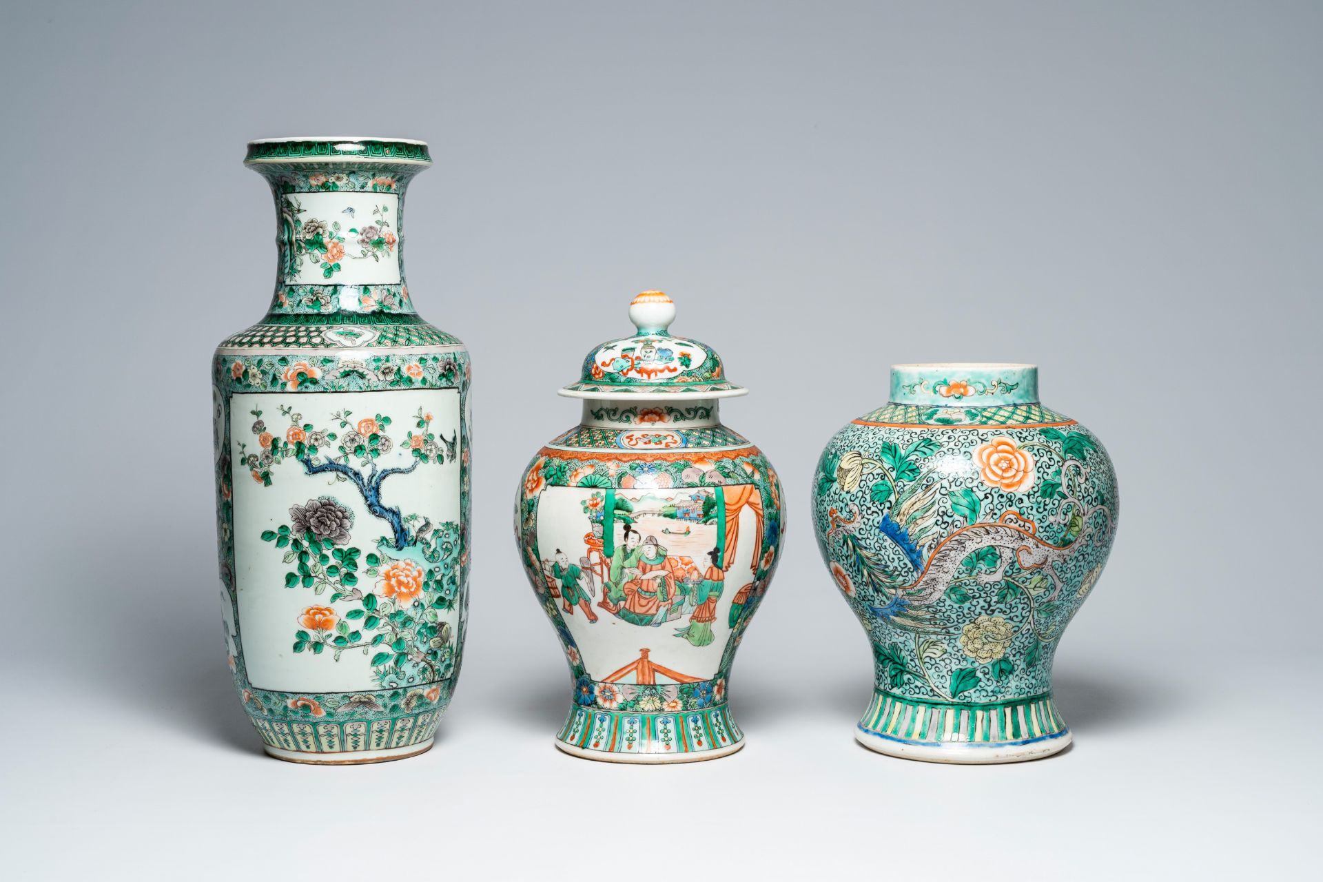 Three Chinese famille vases, 19th C.