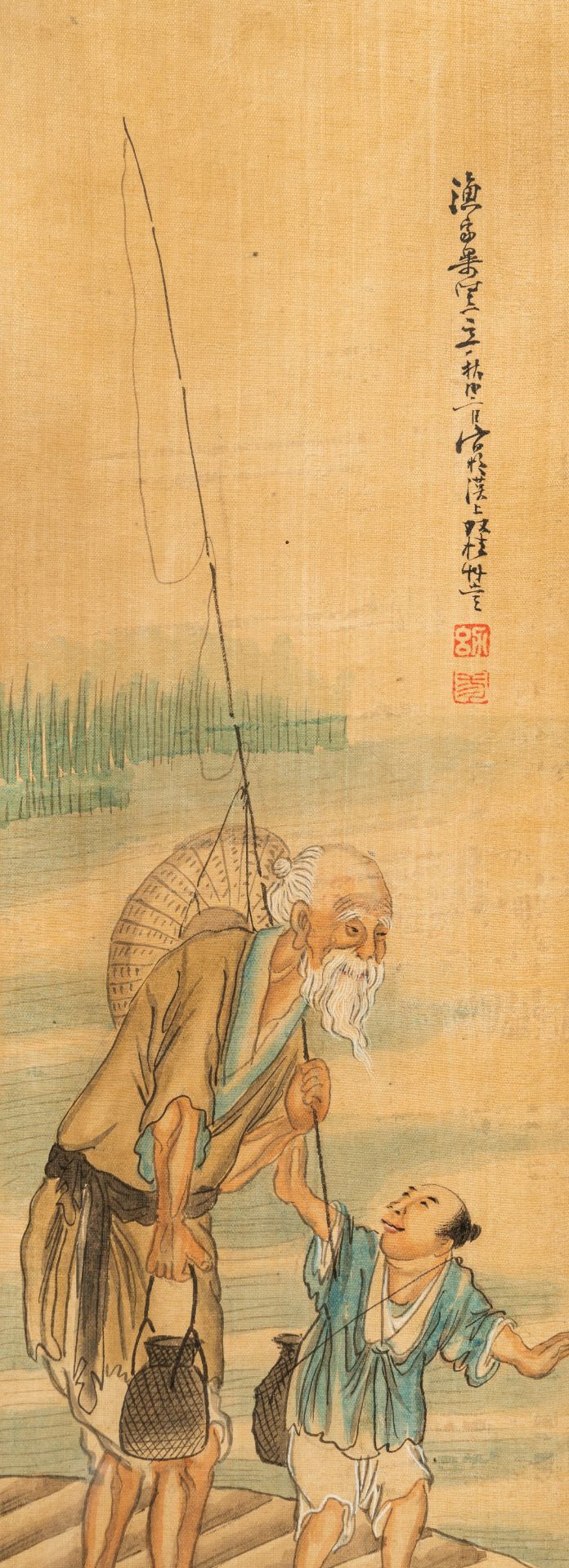 Chinese school: Four paintings of a mentor and his pupil in a landscape, ink and colours on silk, 20 - Image 3 of 6