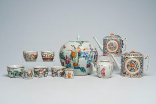A varied collection of Chinese famille rose porcelain with figures and floral design, 19th/20th C.