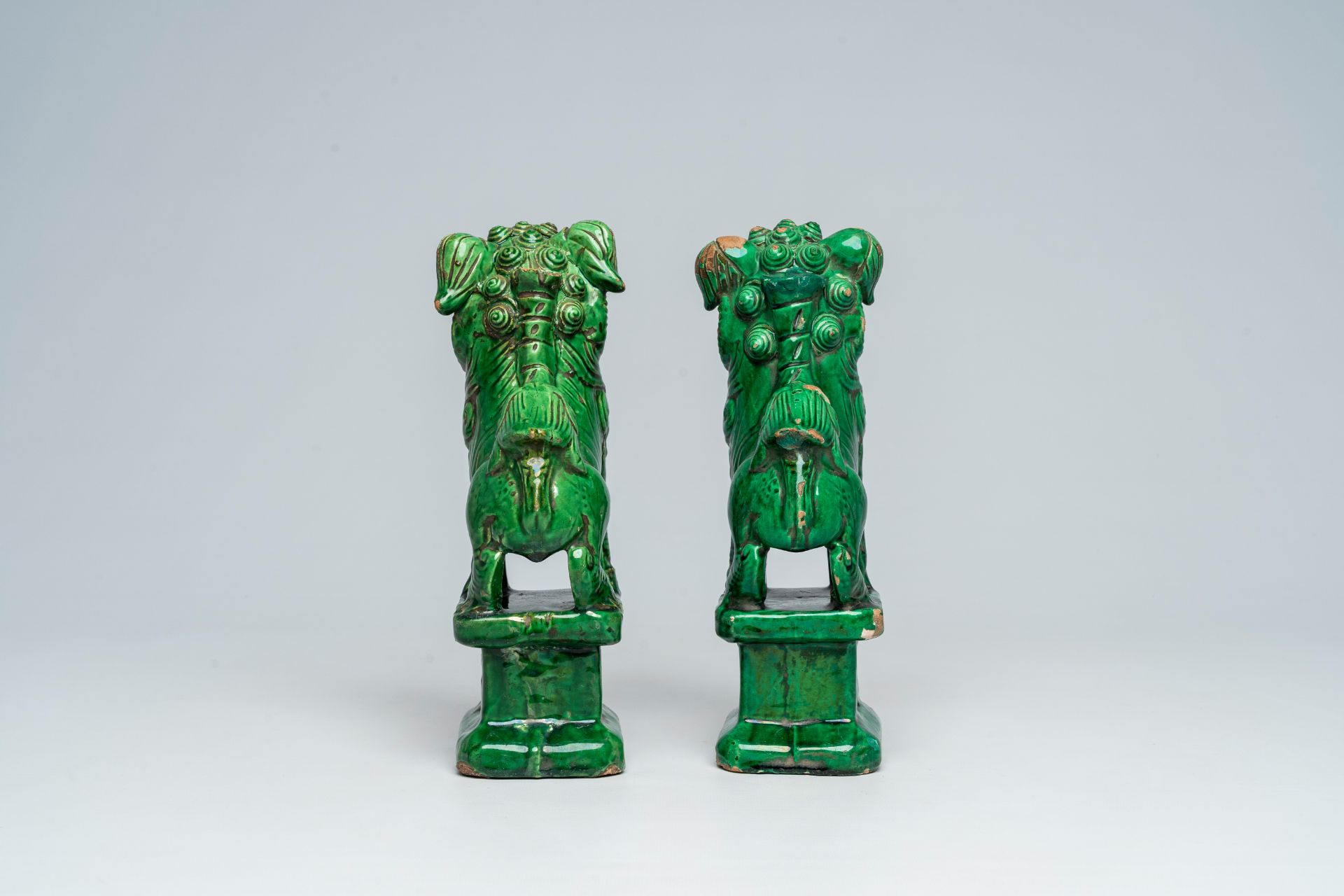 Two Chinese green-glazed earthenware temple lions, 18th/19th C - Image 6 of 8