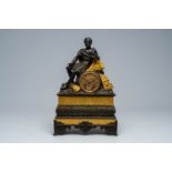 A French gilt and patinated bronze mantel clock topped with a Roman emperor, 19th C.