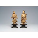 A pair of Chinese Shoushan soapstone 'Immortals' figures, Kangxi