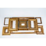 A varied collection of gilt wood frames in various styles, 19th/20th C.