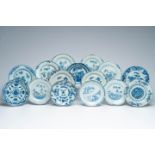Fifteen Chinese blue and white plates with floral design and landscapes, Qianlong