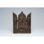 A Gothic Revival patinated bronze triptych depicting the Resurrection of Christ, ca. 1900
