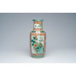 A Chinese famille verte vase with birds among blossoming branches, 19th C.