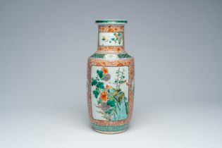 A Chinese famille verte vase with birds among blossoming branches, 19th C.