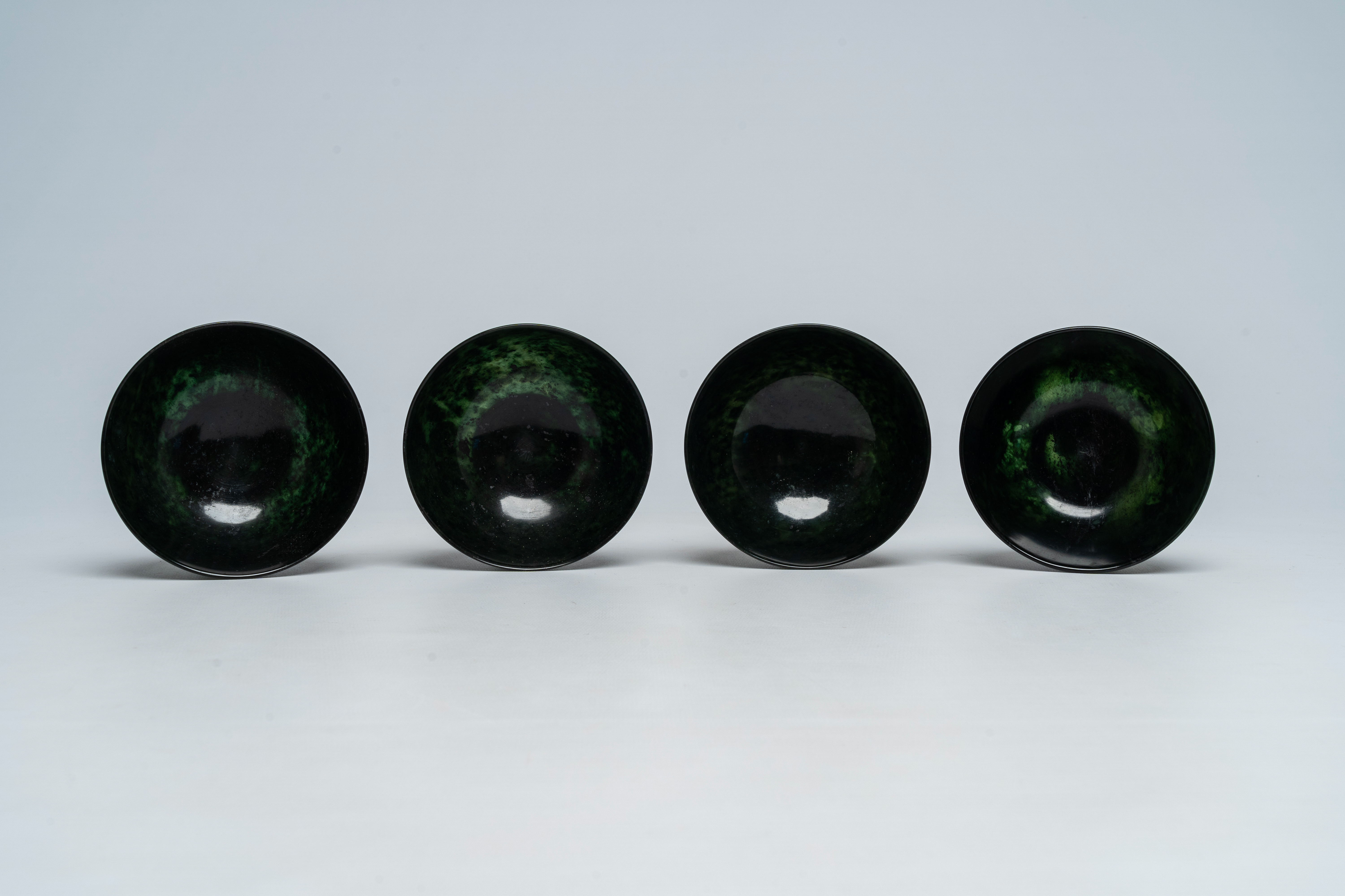 Four Chinese dark green jade bowls, 19th/20th C. - Image 6 of 8