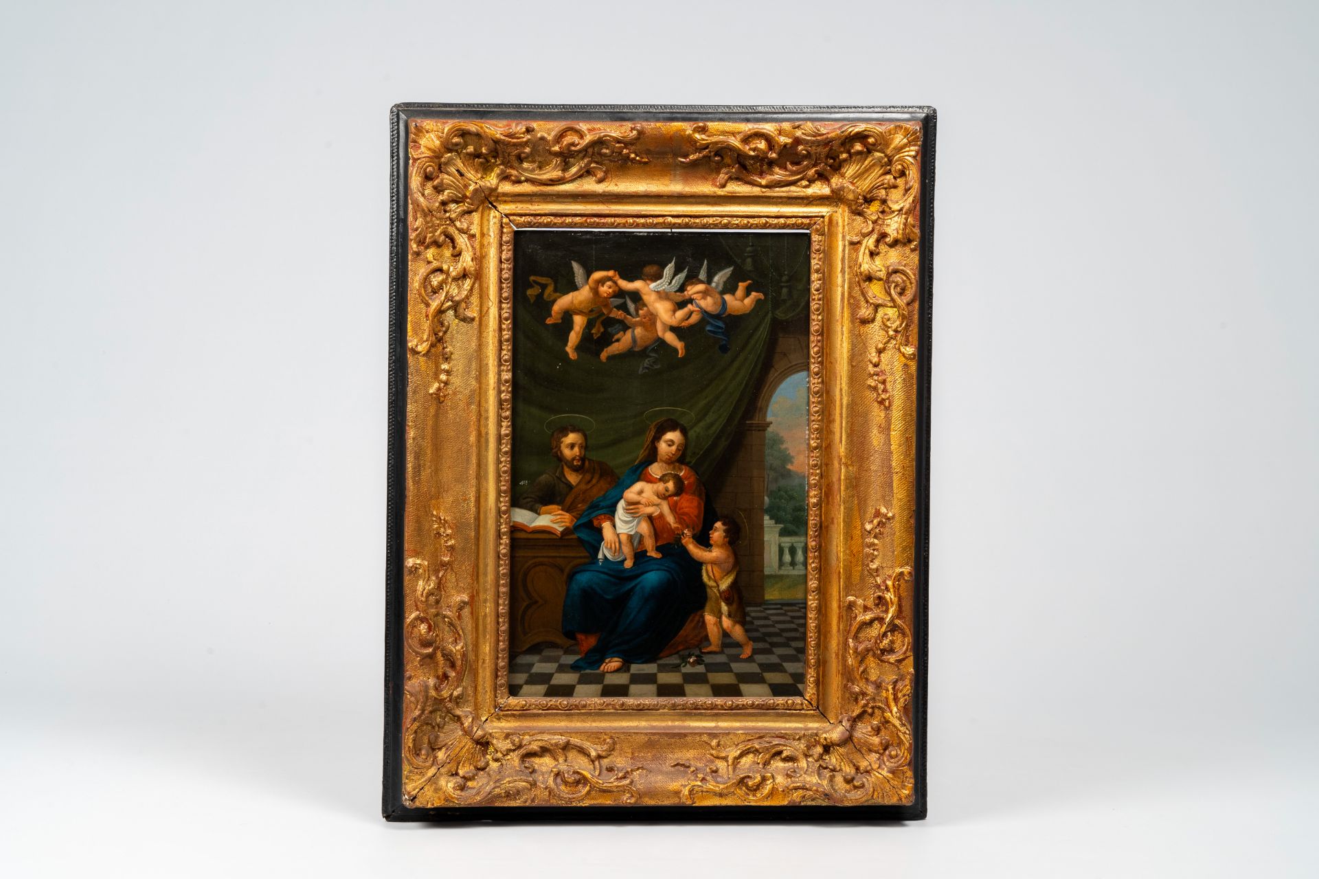 Flemish school: The Holy Family with John the Baptist, oil on panel, 18th C. - Image 2 of 5